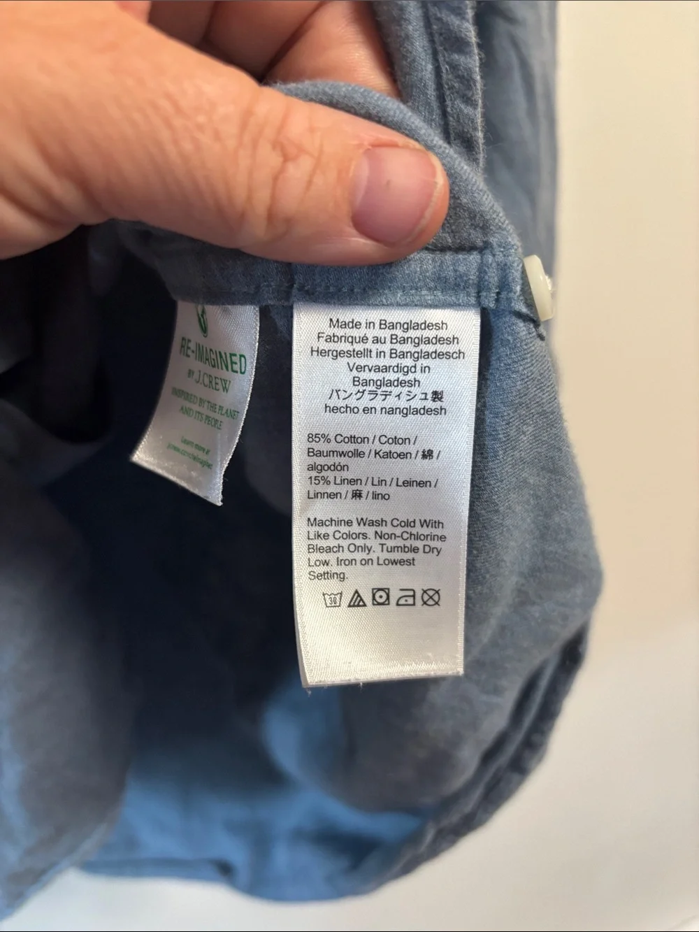 J. Crew Faded Blue Button-Down sz L slim fit cotton linen blend Shirt EUC